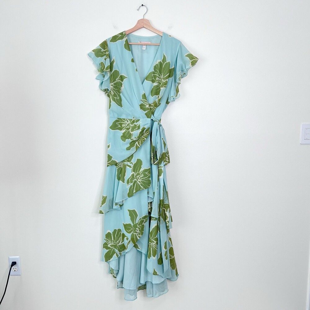 Anthropologie Light Blue Maxi Dress with Olive Floral Print - Picture 3 of 13